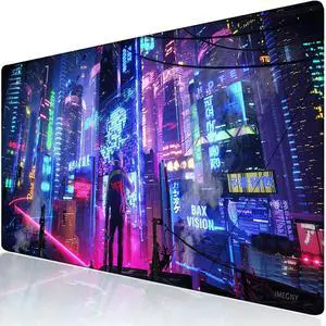 KEHIPI Extended Gaming Mouse Pad, Portable Mat for Keyboard & Mouse with Stitched Edges + Non-Slip Rubber Base (90x40 colorfulcity002)