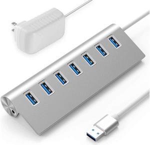 USB 3.0 Hub 7 Ports,KEHIPI Aluminum USB Hub 3.0 with 5V/4A 20W Power Adapter and 4.9Ft USB Cable, USB Hub for MacBook, Mac Pro, Mac Mini, Laptop, Desktop