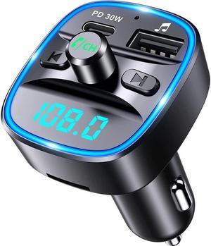  (Upgraded New Version) V5.0 Bluetooth FM Transmitter for Car, 7  RGB Color LED Backlit Radio Transmitter, QC3.0 Dual USB Ports Adapter Car  Kit, Supports TF Card, USB Disk, Hands-Free Call 