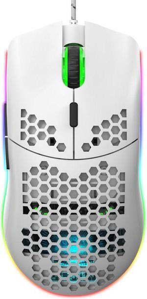 KEHIPI Programmable RGB Gaming Mouse, 6 DPI (1000/1600/2400/3200/4800/6400) 96g Ultra Lightweight Honeycomb Optical LED Wired Mouse with Programmable 6 Keys RGB Marquee Effect Light White