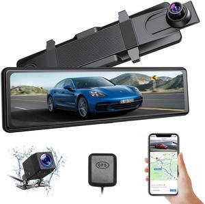 4K WiFi Mirror Dash Cam, Veement 12 Front and Rear View Mirror Camera with  GPS for Car, Sony Starvis Sensor, Voice Control, Waterproof Reverse Backup