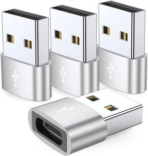 KEHIPI USB C Female to USB Male Adapter 4-Pack,Type C to USB A Charger Cable Converter,Compatible with iPhone 11 12 13 14 Plus Pro Max,iPad Air 4 5 Mini 6,Samsung Galaxy S23 S22 S21 S20,Pixel 5 Silver