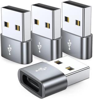 KEHIPI USB C Female to USB Male Adapter 4-Pack,Type C to USB A Charger Cable Converter,Compatible with iPhone 11 12 13 14 Plus Pro Max,iPad Air 4 5 Mini 6,Samsung Galaxy S23 S22 S21 S20,Pixel 5  Grey