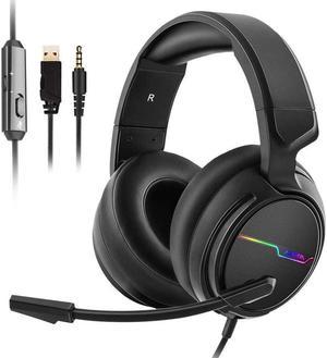 KEHIPI Gaming Headset for PS4 PS5 Xbox One S- Over Ear Headphones with Noise Cancelling Microphone - LED Light Soft Earmuffs for PC Laptops Mobiles