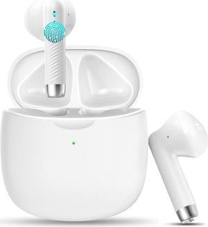 KEHIPI Wireless Bluetooth 5.3 Earbuds Stereo Bass, Headphones in Ear Noise Cancelling Mic, IP7 Waterproof Sports, 32H Playtime USB C Mini Charging Case Ear Buds for Android iOS White