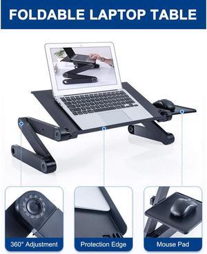 KEHIPI Adjustable Laptop Table, Laptop Stand for Bed Portable Lap Desk Foldable Laptop Workstation Notebook Riser with Mouse Pad Side Ergonomic Computer Tray Reading Holder TV Bed Tray Standing Desk