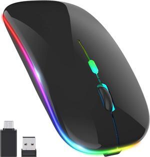 KEHIPIUpgrade LED Wireless Mouse, Slim Silent Mouse 2.4G Portable Mobile Optical Office Mouse with USB & Type-c Receiver,3 Adjustable DPI Levels for Notebook,PC, Laptop,Computer,MacBook-Bright Black