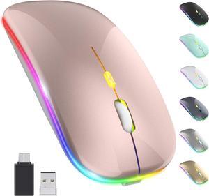 KEHIPIUpgrade LED Wireless Mouse, Slim Silent Mouse 2.4G Portable Mobile Optical Office Mouse with USB & Type-c Receiver, 3 Adjustable DPI Levels for Notebook, PC, Laptop,Computer,MacBook-rose gold