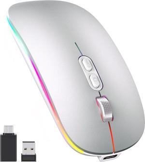 KEHIPIUpgrade LED Wireless Mouse, Slim Silent Mouse 2.4G Portable Mobile Optical Office Mouse with USB & Type-c Receiver, 3 Adjustable DPI Levels for Notebook,PC, Laptop,Computer,MacBook-Matt Silver