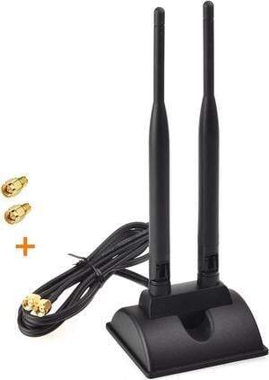 KEHIPI 2.4GHz 5GHz Dual Band WiFi Antenna RP-SMA Male Connector with SMA Male to RP-SMA Female Adapter (2-Pack) for PCI-E WiFi Network Card USB WiFi Adapter Wireless Router