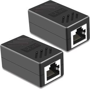 KEHIPI RJ45 Coupler,  2 Pack Ethernet Cable Extender Inline LAN Connector Plugs for Cat5 Cat5e Cat6e Cat7 Cable, Female to Female (Black)