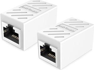 KEHIPI RJ45 Network Coupler, 2 Pack Ethernet in Line LAN Connector Plugs for Cat5 Cat5e Cat6e Cat7 Cable Extender Female to Female (White)