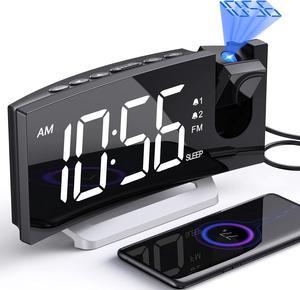 KEHIPI Display Time, Clock with USB Charger, 0-100% Dimmer, Projection Time on Ceiling, FM Radio, Dual Alarms, LED Display, 30 Stations, Sleep Timer, 5 Alarm Sounds, Snooze, Digital Clock for Office/B