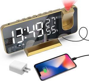 KEHIPI Projection Digital Alarm Clock for Bedrooms,Radio Alarm Clock on Ceiling,USB Charger Port,Temperature  Humidity Display,7.3Large Mirror LED Display,12/24H,Snooze,Dual Loud Alarm Clock-4 Dimmer