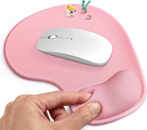KEHIPI Mouse Pad, Ergonomic Mouse Pad with Comfortable Gel Wrist Rest Support and Lycra Cloth, Non-Slip PU Base for Easy Typing Pain Relief, Durable and Washable, Classic Pink
