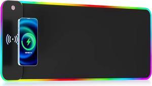KEHIPI Wireless Charging RGB Gaming Mouse Pad 10W, LED Mouse Mat 800x300x4MM, 10 Light Modes Extra Large Mousepad Non-Slip Rubber Base Computer Keyboard Mat for Gaming, MacBook, PC, Laptop, Desk