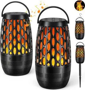 KEHIPI Outdoor Bluetooth Speakers- 2 Pack Wireless Torch Atmosphere Waterproof Speakers with Stake & Hook, Sync Up to 100 Speakers, BT 5.3 Portable Speaker for Patio Camp Party, Gifts for Men Women