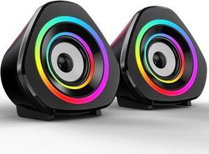 KEHIPI Computer PC Bluetooth Speakers USB Powered 3.5mm/BT Volume & RGB Lighting Control Mini Wireless Gaming Desktops Monitor Laptops Speakers for Windows PC Tablet Smartphone Ipad