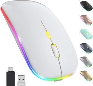 KEHIPI Upgrade LED Wireless Mouse, Slim Silent Mouse 2.4G Portable Mobile Optical Office Mouse with USB & Type-c Receiver, 3 Adjustable DPI Levels for Notebook, PC, Laptop, Computer, MacBook -White