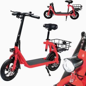 BornTech Electric Scooter for Adults Scooter with Seat Foldable Electric Bike Commuter Bicycle E-Scooter with Basket 265lbs Max Load UL Certified Red