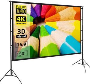 Projector Screen and Stand,Towond 150 inch Indoor Outdoor Projection Screen, Portable 16:9 4K HD Rear Front Movie Screen with Carry Bag Wrinkle-Free Design for Home Theater Backyard Cinema