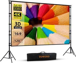 Projector Screen and Stand,Towond 120 inch Outdoor Projection Screen, Portable 16:9 4K HD Rear Front Movie Screen with Carry Bag Wrinkle-Free Design for Home Theater Backyard Cinema
