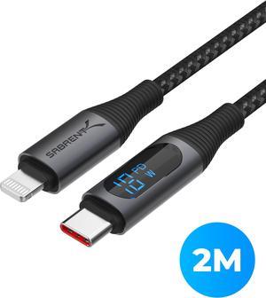 SABRENT USB-C to Lightning Cable with Smart Display, 2M/6.6FT Long, Apple MFI certified, 60W Charging and 480Mbps Data Transfer Speeds, for Phones, iPads, iPods, MacBooks (CB-C2L2)