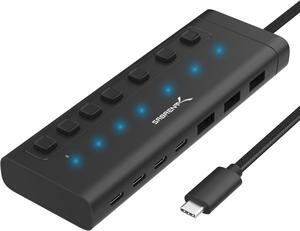 SABRENT USB C Hub 7-Port 20W Powered Hub with Switches (HB-3A4C)