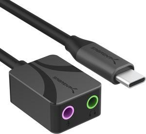 SABRENT USB Type-C Audio Adapter with 24-Bit/96KHz Hi-Res Sound, Dual 3.5mm Jacks for Mic & Stereo, Aluminum Body, Plug-and-Play  Compatible with Headsets, Laptops, Desktops, Smartphones & Tablets (A