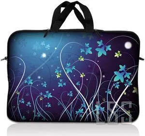 LSS 17 inch Laptop Sleeve Bag Carrying Case Pouch with Handle for 17.4" 17.3" 17" 16" Apple Macbook, GW, Acer, Asus, Dell, Hp, Sony, Toshiba, Blue Swirl Mid Summer Night Floral