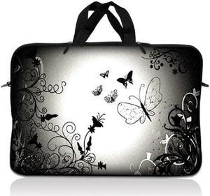 LSS 17 inch Laptop Sleeve Bag Carrying Case Pouch with Handle for 17.4" 17.3" 17" 16" Apple Macbook, GW, Acer, Asus, Dell, Hp, Sony, Toshiba, Dark Contrast Fade Butterfly