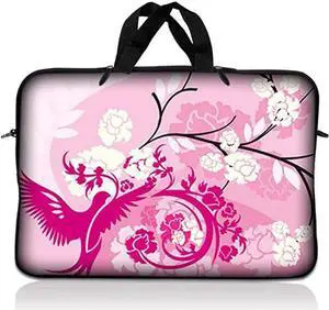 LSS 10.2 inch Laptop Sleeve Bag Carrying Case Pouch with Handle for 8" 8.9" 9" 10" 10.2" Apple Macbook, GW, Acer, Asus, Dell, Hp, Sony, Toshiba, Pink White Roses Bird Floral
