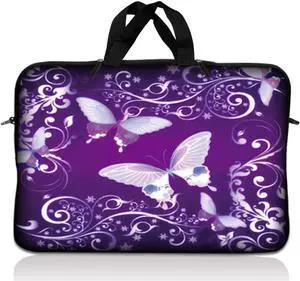 LSS 13.3 inch Laptop Sleeve Bag Carrying Case Pouch with Handle for 13.3" 13" 12.1" 12" Apple Macbook, GW, Acer, Asus, Dell, Hp, Sony, Toshiba, Purple Butterfly