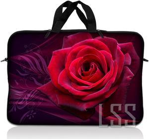 LSS 17 inch Laptop Sleeve Bag Carrying Case Pouch with Handle for 17.4" 17.3" 17" 16" Apple Macbook, GW, Acer, Asus, Dell, Hp, Sony, Toshiba, Pink Rose Floral Flower