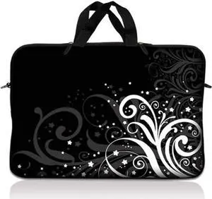 LSS 10.2 inch Laptop Sleeve Bag Carrying Case Pouch with Handle for 8" 8.9" 9" 10" 10.2" Apple Macbook, GW, Acer, Asus, Dell, Hp, Sony, Toshiba, Black and White Floral