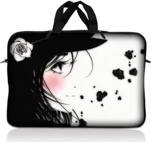 LSS 12.3 inch Laptop Sleeve Bag Carrying Case Pouch with Handle for 11" 11.6" 12" Apple Macbook, GW, Acer, Asus, Dell, Hp, Sony, Toshiba, Girl with White Rose