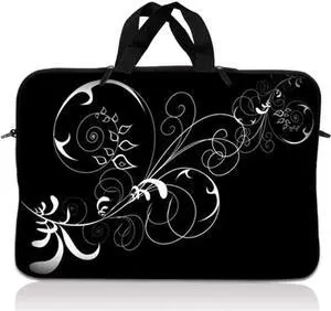 LSS 15.6 inch Laptop Sleeve Bag Carrying Case Pouch with Handle for 14" 15" 15.4" 15.6" Apple Macbook, GW, Acer, Asus, Dell, Hp, Sony, Toshiba,  Vines Black and White Swirl Floral