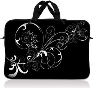 LSS 17 inch Laptop Sleeve Bag Carrying Case Pouch with Handle for 17.4" 17.3" 17" 16" Apple Macbook, GW, Acer, Asus, Dell, Hp, Sony, Toshiba, Vines Black and White Swirl Floral