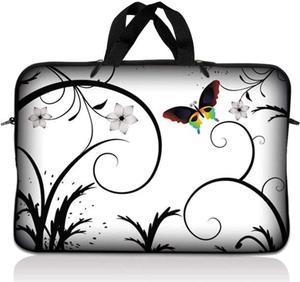 LSS 17 inch Laptop Sleeve Bag Carrying Case Pouch with Handle for 17.4" 17.3" 17" 16" Apple Macbook, GW, Acer, Asus, Dell, Hp, Sony, Toshiba, White Butterfly Escape Floral