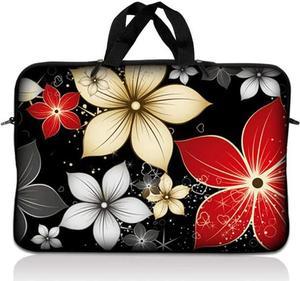 LSS 17 inch Laptop Sleeve Bag Carrying Case Pouch with Handle for 17.4" 17.3" 17" 16" Apple Macbook, GW, Acer, Asus, Dell, Hp, Sony, Toshiba, Black Gray Red Flower Leaves