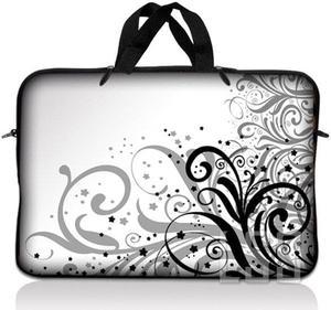LSS 17 inch Laptop Sleeve Bag Carrying Case Pouch with Handle for 17.4" 17.3" 17" 16" Apple Macbook, GW, Acer, Asus, Dell, Hp, Sony, Toshiba, Grey Swirl Black & White Floral