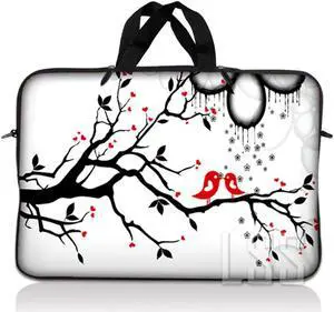 LSS 10.2 inch Laptop Sleeve Bag Carrying Case Pouch with Handle for 8" 8.9" 9" 10" 10.2" Apple Macbook, GW, Acer, Asus, Dell, Hp, Sony, Toshiba, Lovebirds Eyecatching Red On Black And White