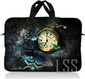 LSS 17 inch Laptop Sleeve Bag Carrying Case Pouch with Handle for 17.4" 17.3" 17" 16" Apple Macbook, GW, Acer, Asus, Dell, Hp, Sony, Toshiba, Clock Butterfly Floral