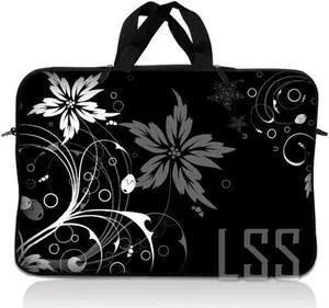 LSS 10.2 inch Laptop Sleeve Bag Carrying Case Pouch with Handle for 8" 8.9" 9" 10" 10.2" Apple Macbook, GW, Acer, Asus, Dell, Hp, Sony, Toshiba, Black and White Floral