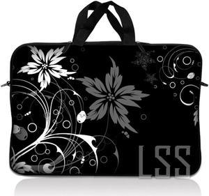 LSS 17 inch Laptop Sleeve Bag Carrying Case Pouch with Handle for 17.4" 17.3" 17" 16" Apple Macbook, GW, Acer, Asus, Dell, Hp, Sony, Toshiba, Black and White Floral