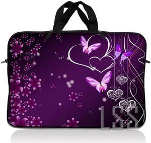 LSS 17 inch Laptop Sleeve Bag Carrying Case Pouch with Handle for 17.4" 17.3" 17" 16" Apple Macbook, GW, Acer, Asus, Dell, Hp, Sony, Toshiba, Purple Heart Butterfly