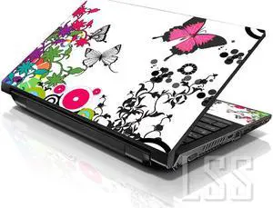 LSS 15 15.6 Inches Laptop Notebook Skin Sticker with 2 Wrist Pads - Reusable Cover Protector Vinyl Sticker Cover Decal Fits 13" - 16" - Forest Butterflies Pattern