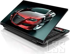 LSS 15 15.6 Inches Laptop Notebook Skin Sticker with 2 Wrist Pads - Reusable Cover Protector Vinyl Sticker Cover Decal Fits 13" - 16" - Red Audi Car Pattern