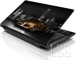 LSS 15 15.6 Inches Laptop Notebook Skin Sticker with 2 Wrist Pads - Reusable Cover Protector Vinyl Sticker Cover Decal Fits 13" - 16" - Gold Audi Car Pattern