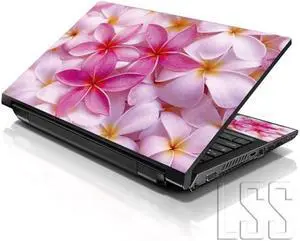 LSS 15 15.6 Inches Laptop Notebook Skin Sticker with 2 Wrist Pads - Reusable Cover Protector Vinyl Sticker Cover Decal Fits 13" - 16" - Pink Plumeria Flower Pattern